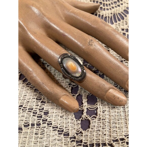 Antique 1900s Pearl & Sterling Silver Blister Ring Art Nouveau Jewelry Size 4.5 - Picture 1 of 7